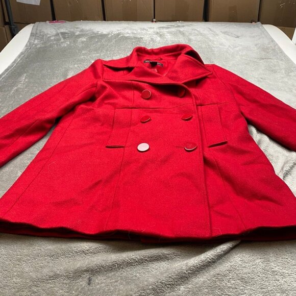 New York & Company Peacoat Womens 6 Red Wool Blend Double-Breasted Jacket Formal - Picture 2 of 12